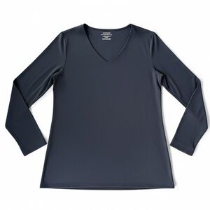 Chico’s Ultimate Tee Size 1 Medium Navy Long Sleeve V Neck Rayon Blend Stretch